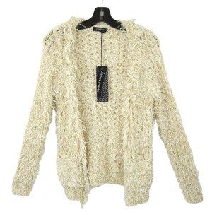 Janet Paris Open Front Cardigan Womens Size S/M Cream Gold Metallic Pockets NEW